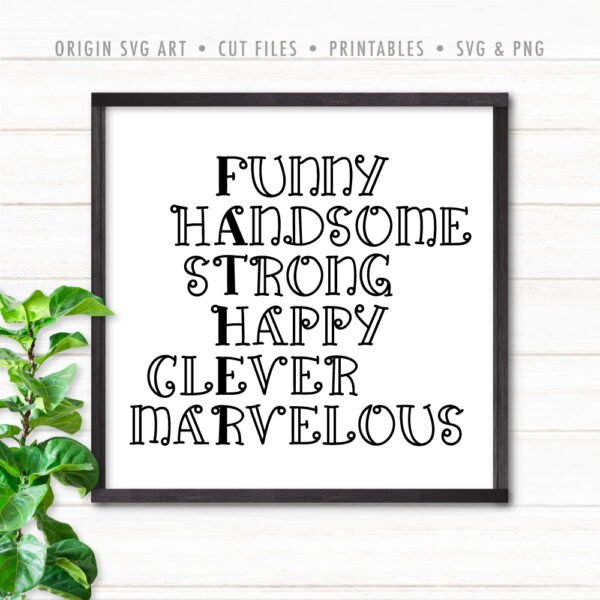 Funny, Handsome, Strong, Happy, Clever, Marvelous, Father's Day SVG