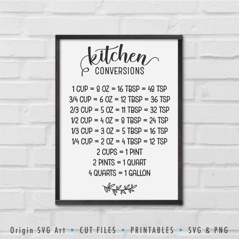 Kitchen Conversions Chart SVG - Origin SVG Art