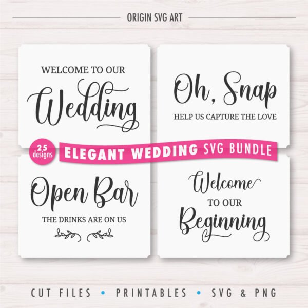 25 Designs WEDDING Signs Bundle, Elegant Wedding Cards SVG
