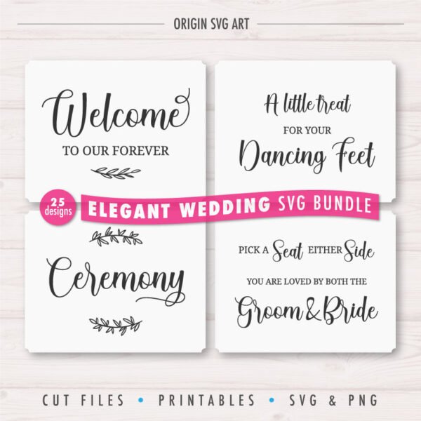 25 Designs WEDDING Signs Bundle, Elegant Wedding Cards SVG