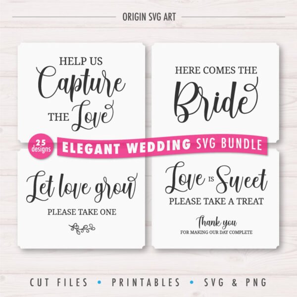 25 Designs WEDDING Signs Bundle, Elegant Wedding Cards SVG
