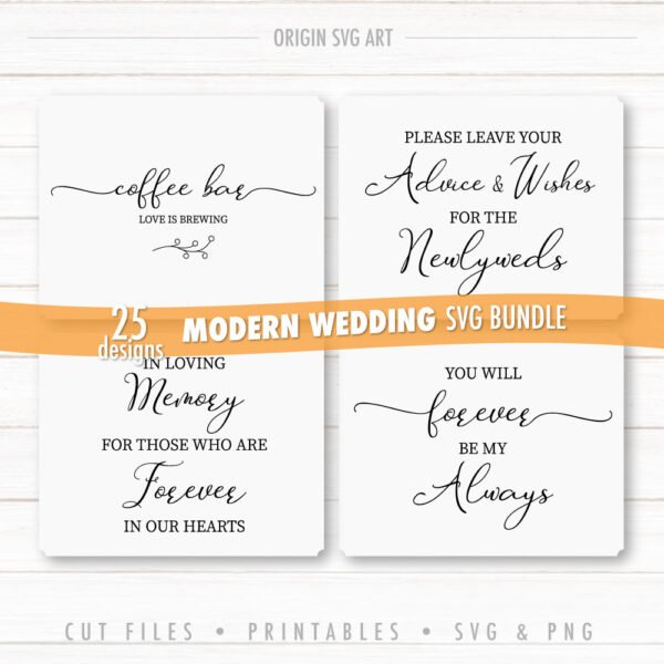 25 Designs WEDDING Signs Bundle, Modern Wedding Cards SVG