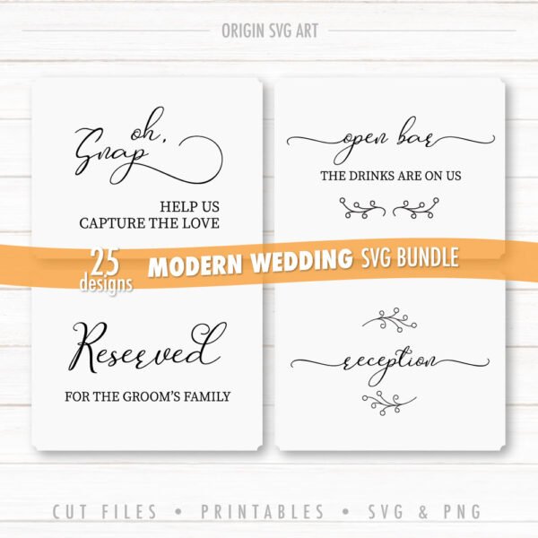 25 Designs WEDDING Signs Bundle, Modern Wedding Cards SVG