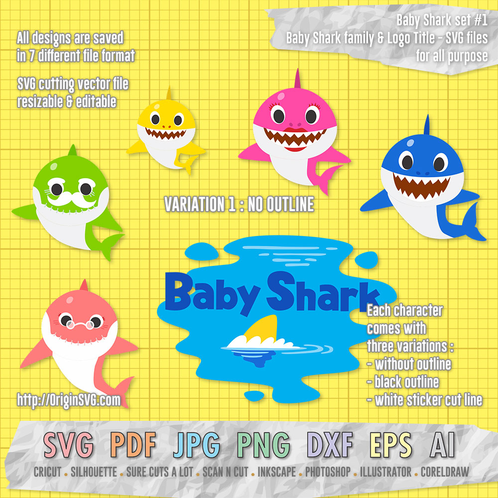 Download Baby Shark Set 1 Pinkfong Baby Shark Title And Baby Shark Family Origin Svg Art