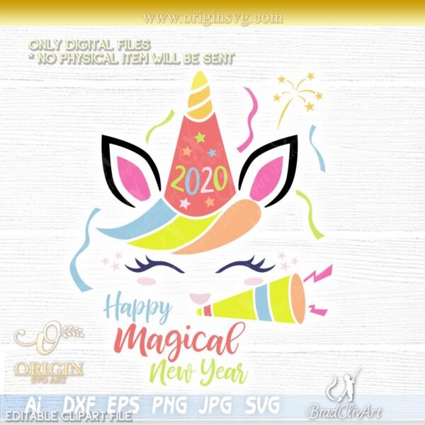Unicorn happy new year 2020 SVG DXF for cricut or silhouette - Image 9