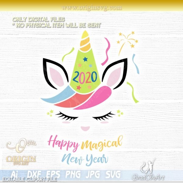 Unicorn happy new year 2020 SVG DXF for cricut or silhouette - Image 7