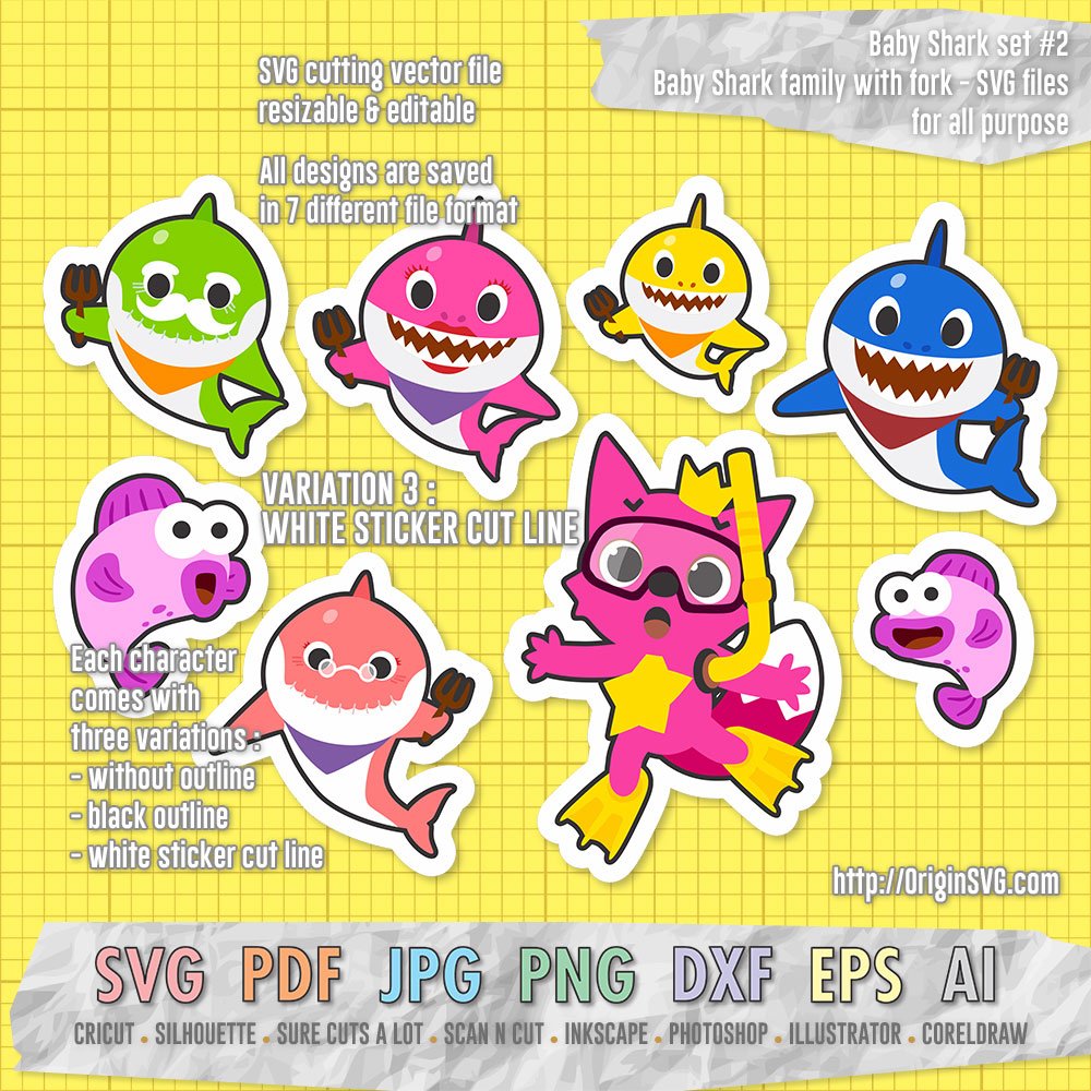 Download Baby Shark Set 2 Pinkfong Baby Shark Family With Fork Origin Svg Art