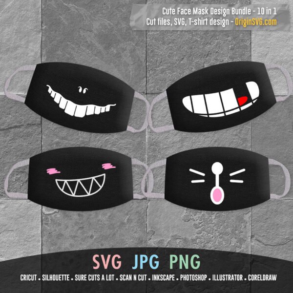 Cute Face Mask Design Set 2 Cut Files Bundle 10 in 1 - Image 2