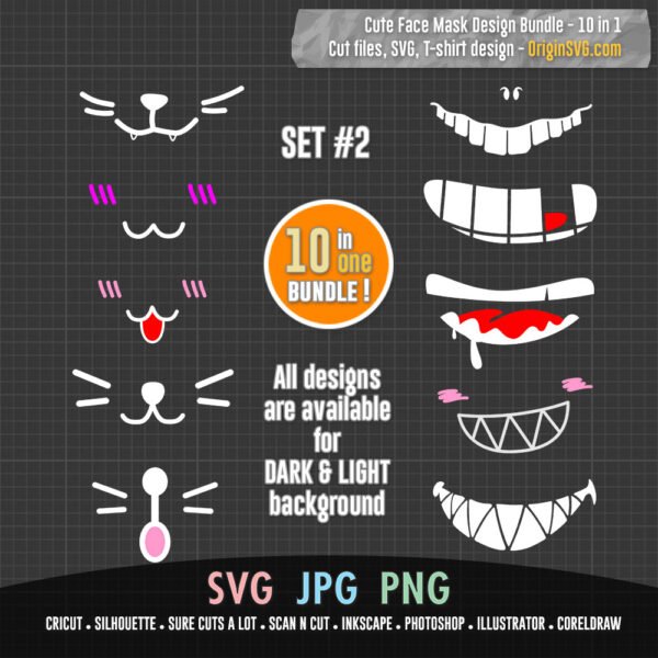 Cute Face Mask Design Set 2 Cut Files Bundle 10 in 1 - Image 3