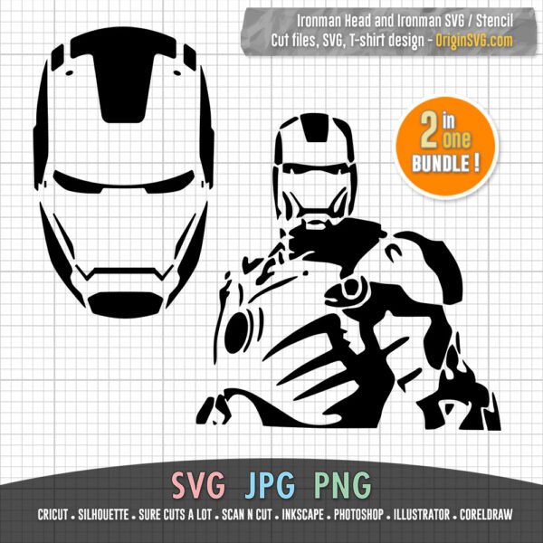 ironman stencil and ironman head SVG