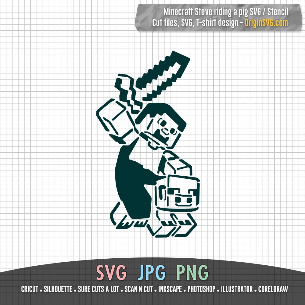 Minecraft Steve Riding A Pig Stencil Design Svg Origin Svg Art