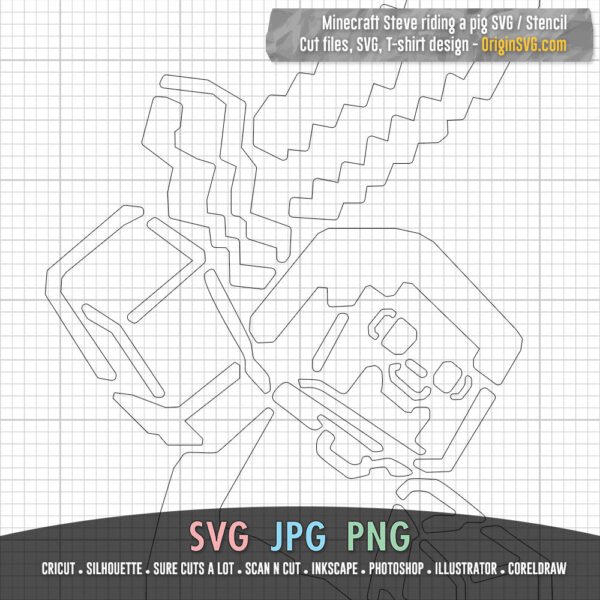 Minecraft Steve Riding a Pig Stencil Design SVG - Image 2