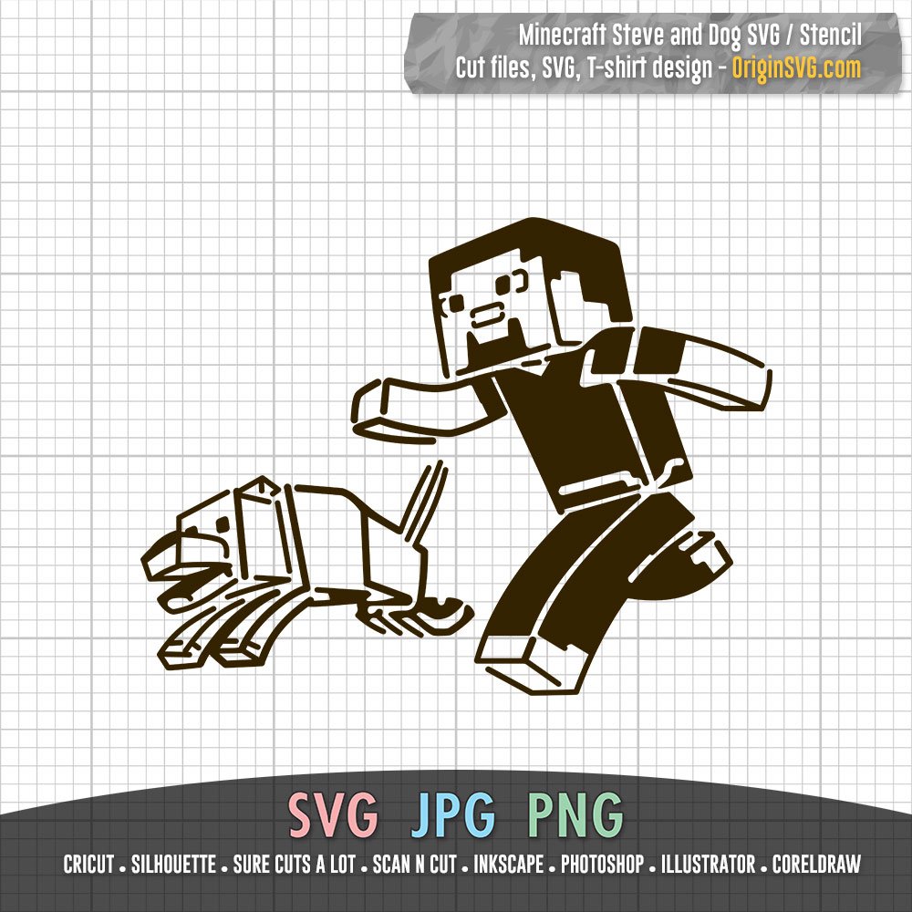 Download Minecraft Steve and Dog Stencil Design SVG - Origin SVG Art