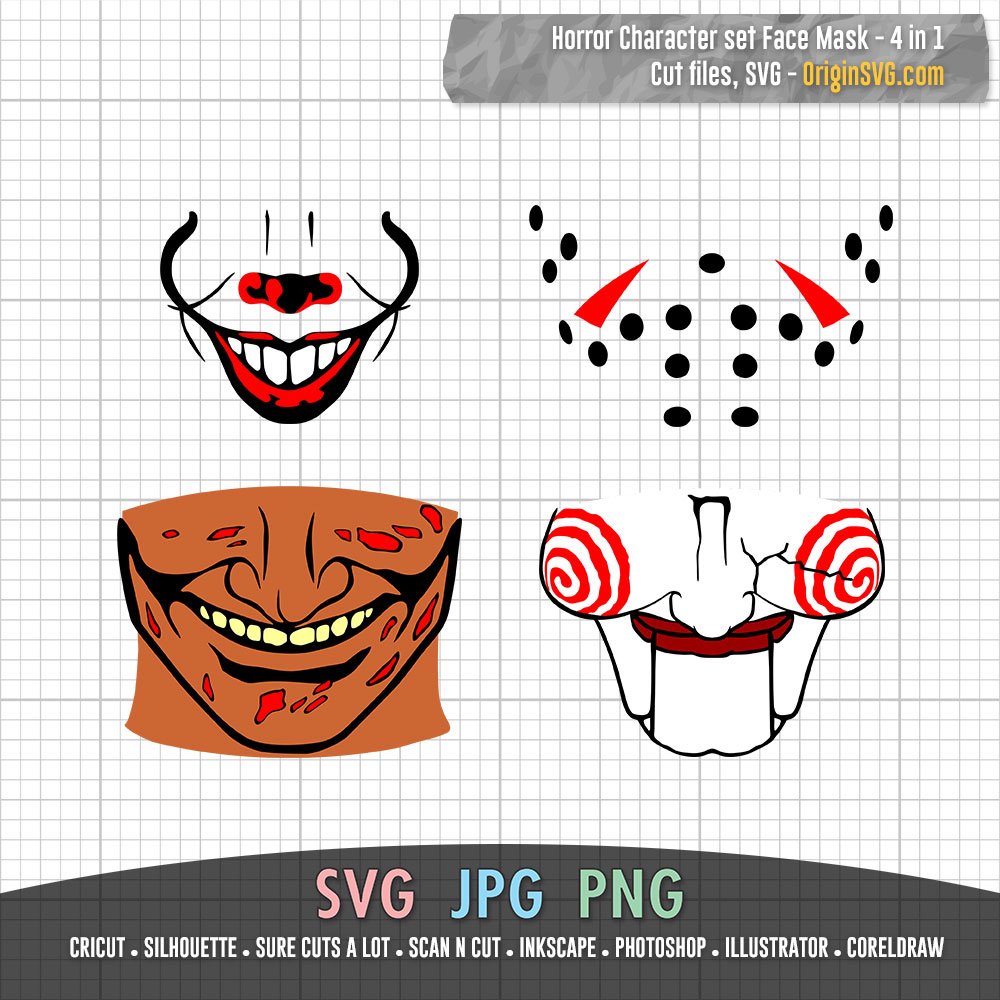 Scary Pennywise Clown Face Svg, Horror Movie Characters Svg