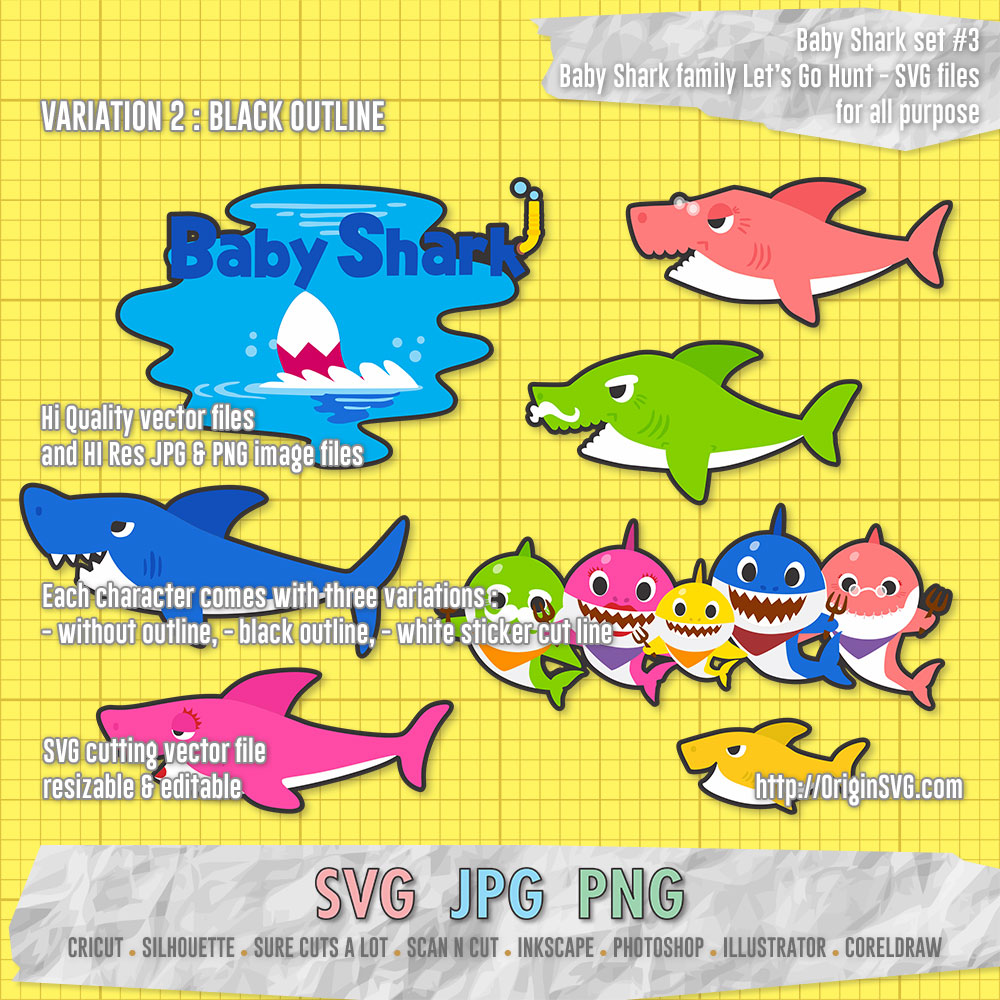 Download Baby Shark Set 3 Pinkfong Baby Shark Lets Go Hunt Origin Svg Art SVG, PNG, EPS, DXF File