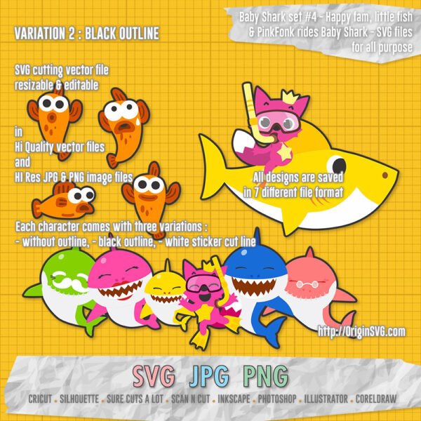 Baby Shark Set 4 - Happy Shark Family, Little Fishes, Pinkfong Rides Baby Shark - Image 2