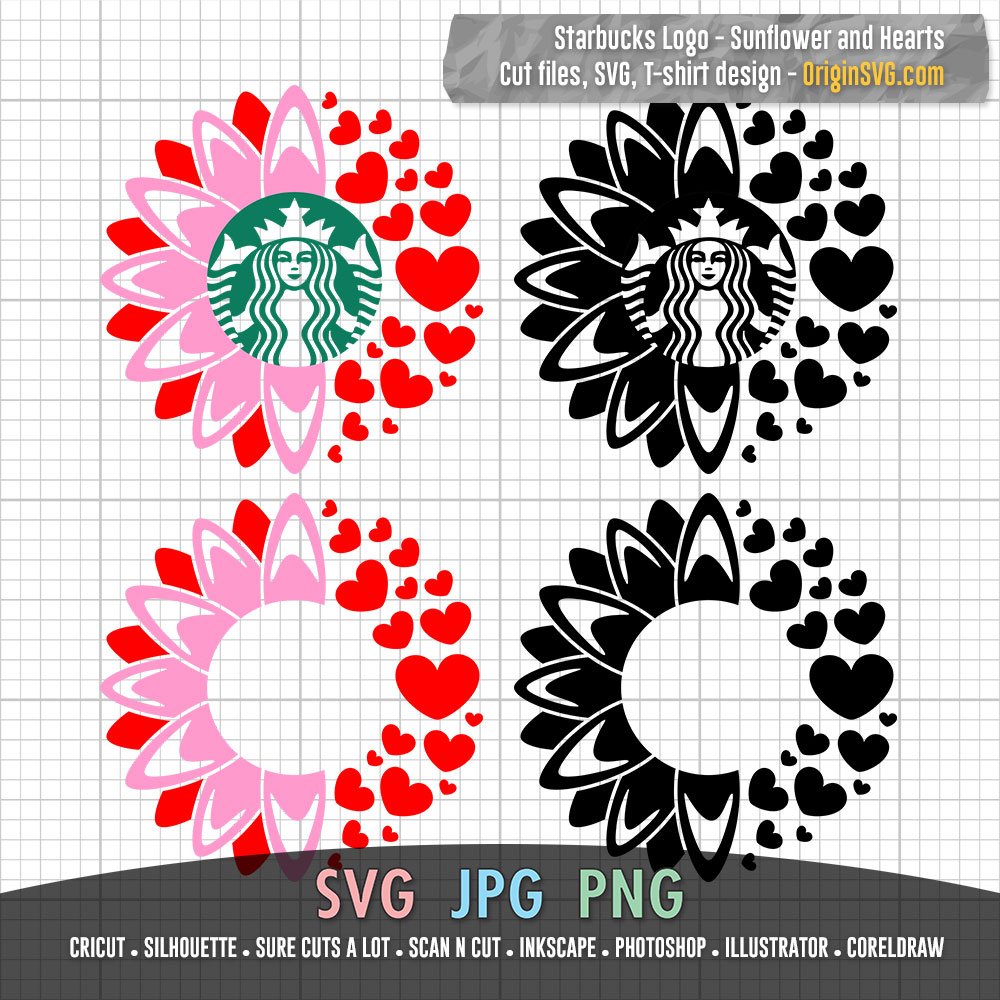 S-bucks Sunflower and Hearts for Coffee Cup SVG Cut Files - Origin SVG Art