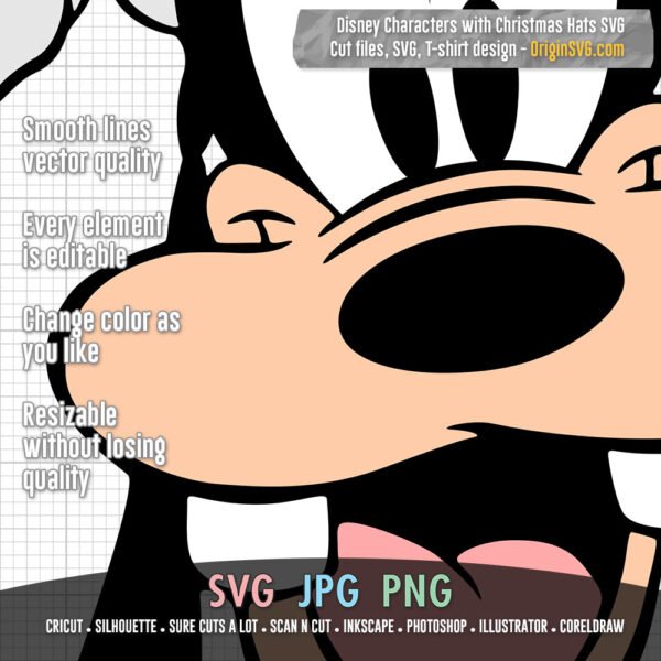 Famous Characters with Christmas Hats SVG Mickey Donald Goofy Minnie Daisy Pluto Bundle 6 in 1 - Image 3