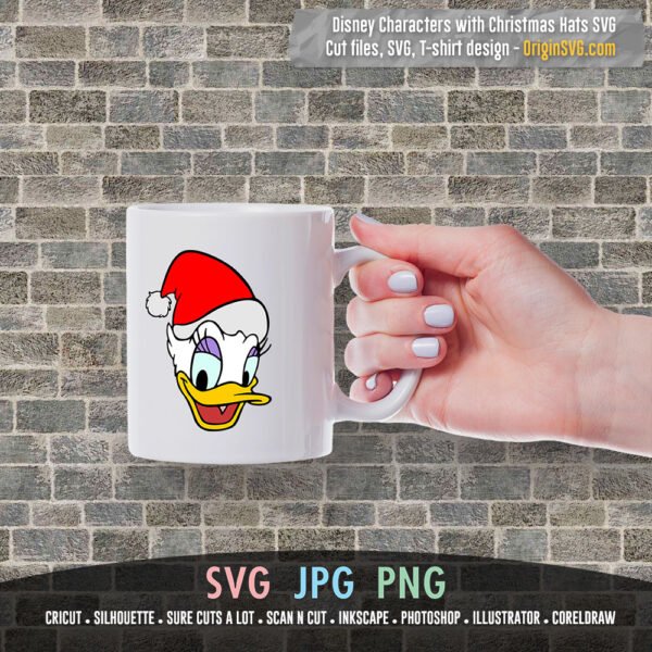 Famous Characters with Christmas Hats SVG Mickey Donald Goofy Minnie Daisy Pluto Bundle 6 in 1 - Image 2