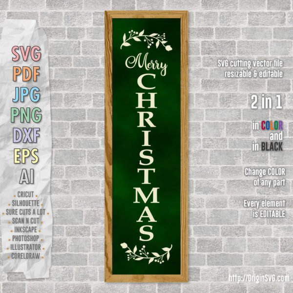Merry Christmas Vertical Sign SVG Cut files Wall Decor - Image 2