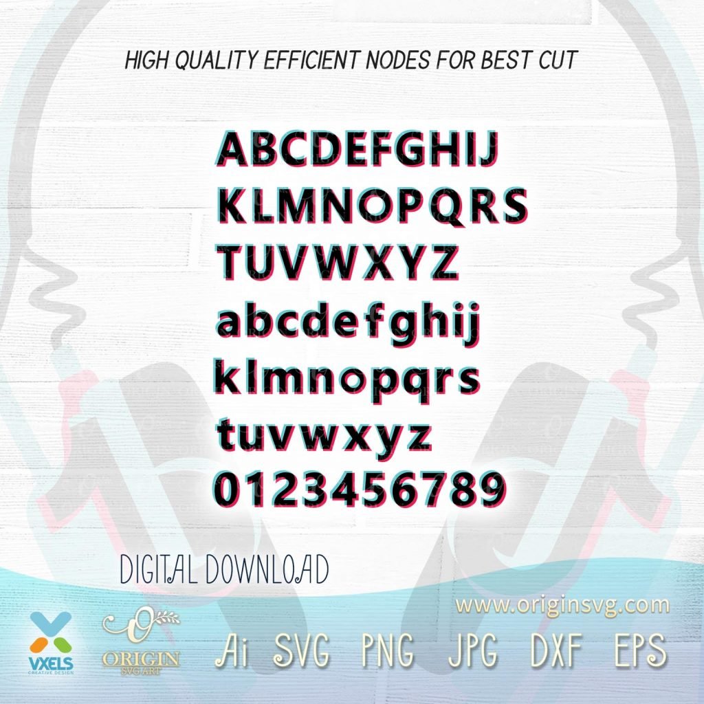 Tiktok Fonts Bundle SVG All in one Alphabet and Numbers Tik Tok 3 style