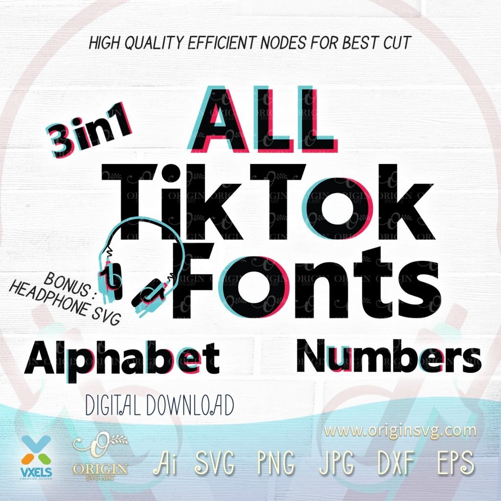 Tiktok Fonts Bundle SVG All in one Alphabet and Numbers Tik Tok 3 style