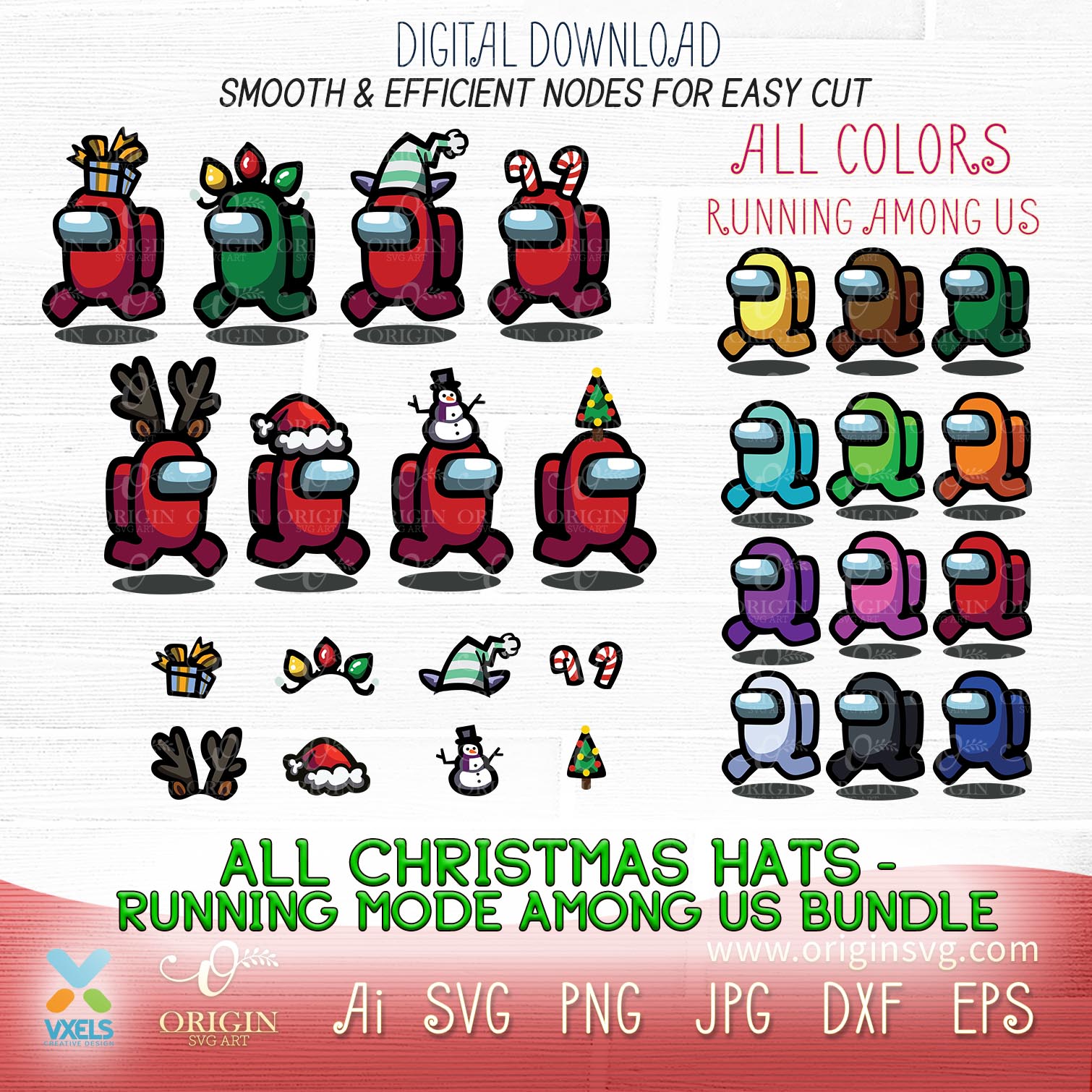 Download All Christmas Among Us with Hats character colors Running version SVG