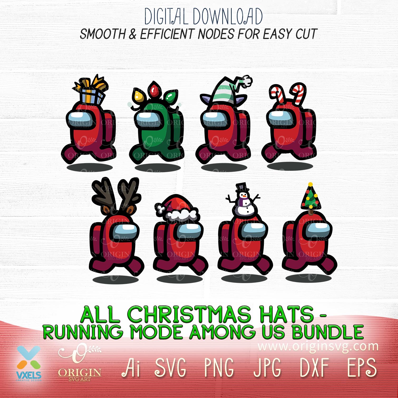 All Christmas Among Us With Hats Character Colors Running Version Svg