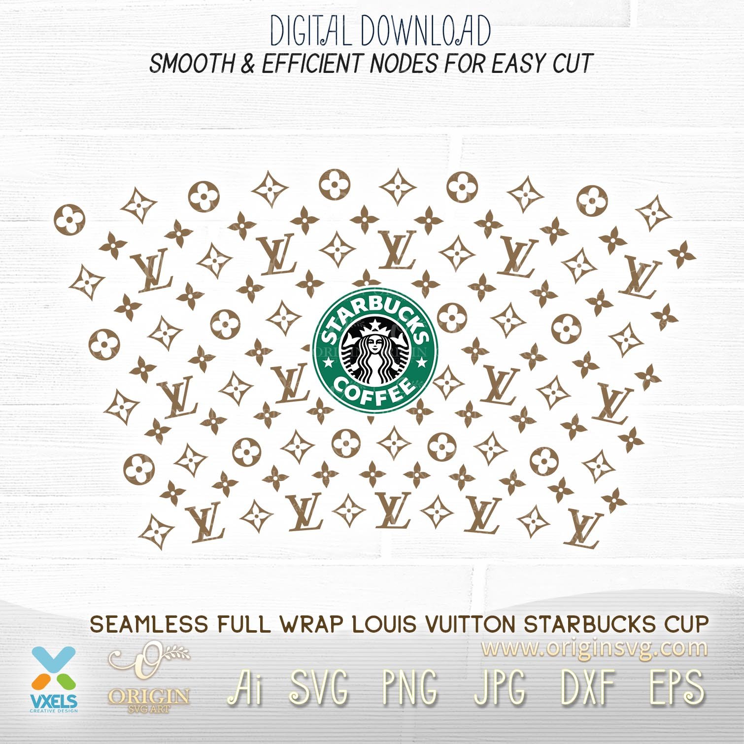 Louis Vuitton Starbucks Tumbler Full Wrap Lv Pattern Cup Svg For Reusable Venti Cold Cups Pre Sized 24 Oz Starbucks Origin Svg Art