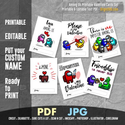 Printable Among Us Valentine cards