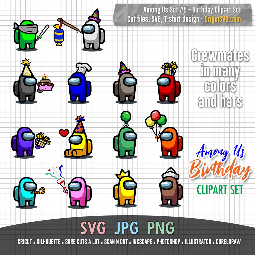 Download Among Us Set #5 - Birthday Theme Among Us Clip Art ...