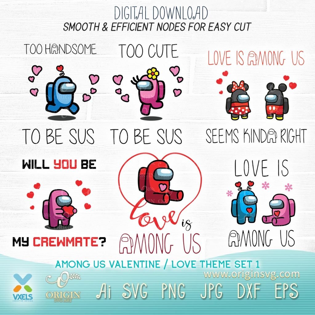 Among us Valentine svg cut file for cricut Set 1 Valentines day, Love