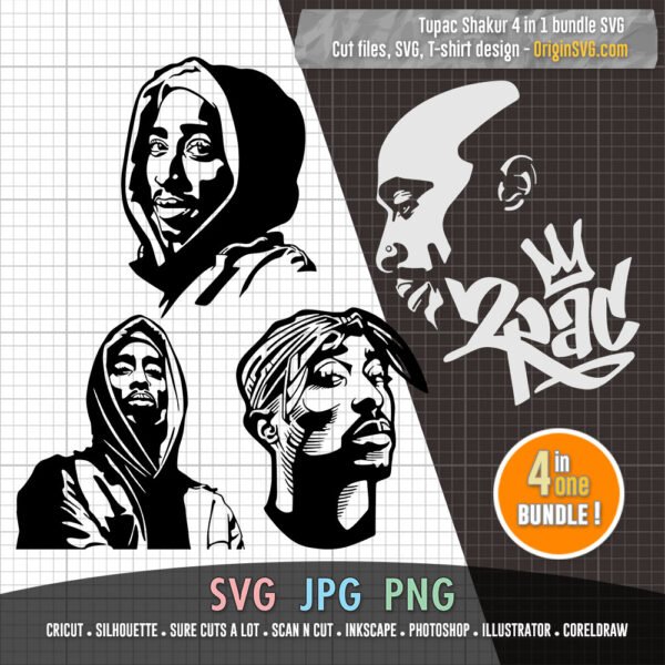 Tupac Shakur 2PAC portrait SVG bundle