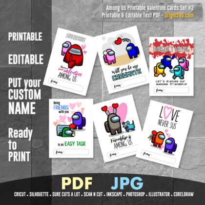 Among us valentine card printable set 2