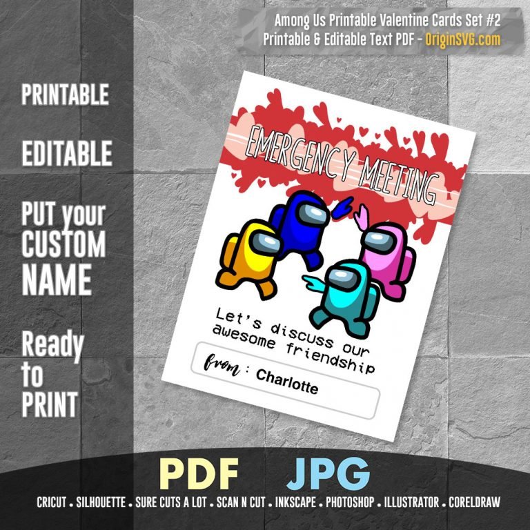 Among Us Kids Valentine Cards Set #2 – Printable Editable Custom Name 6 ...