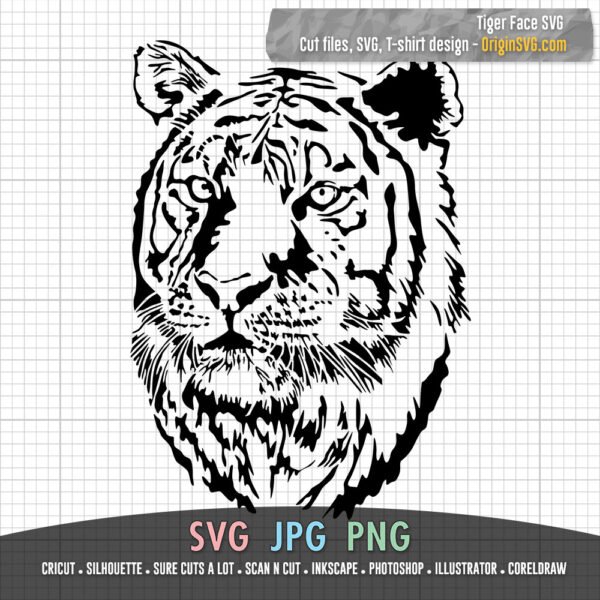 Tiger Face SVG Cut Files in Black and in Color - Image 3