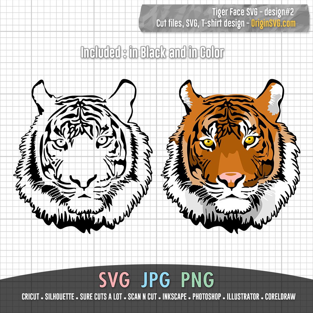 Download Tiger Face Svg Design 2 Cut Files In Black And In Color Origin Svg Art