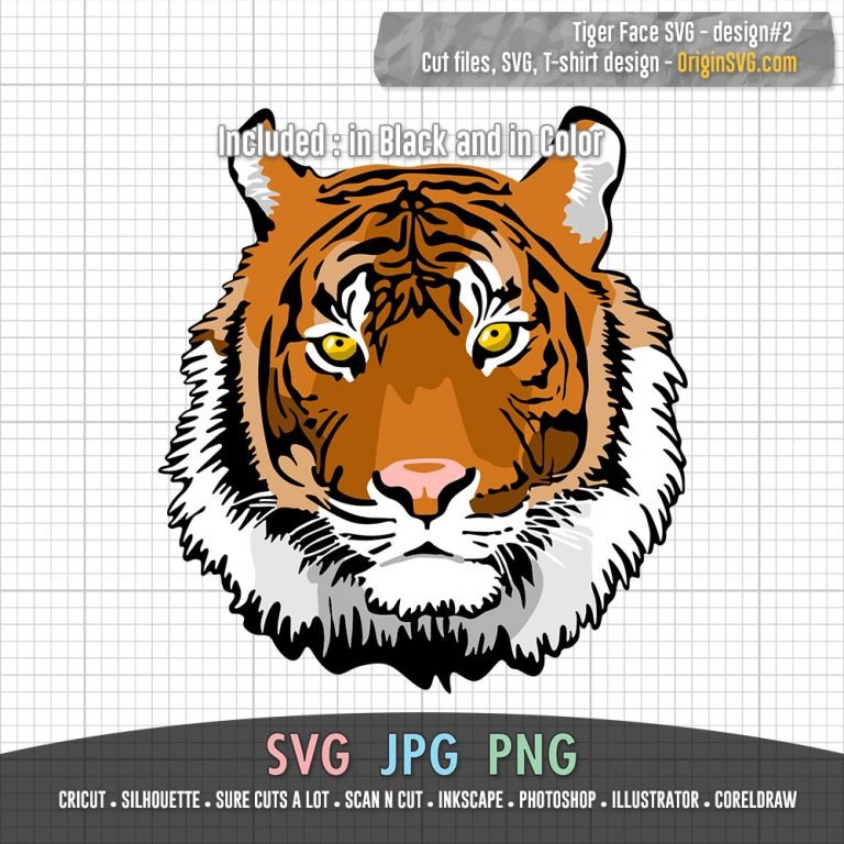 Tiger Face SVG - Design#2 Cut Files in Black and in Color - Origin SVG Art