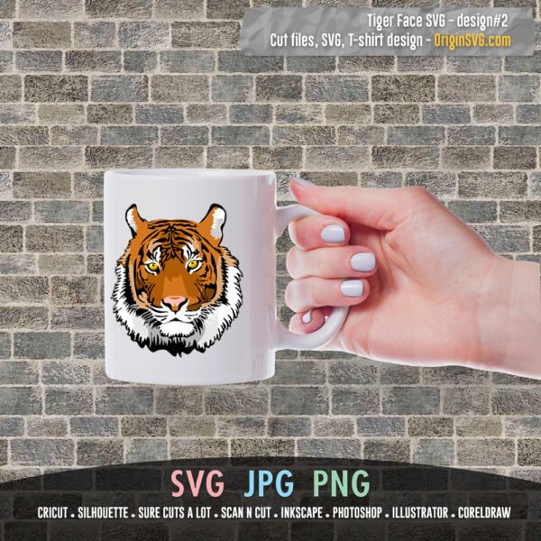 Tiger Face SVG - Design#2 Cut Files in Black and in Color - Image 2