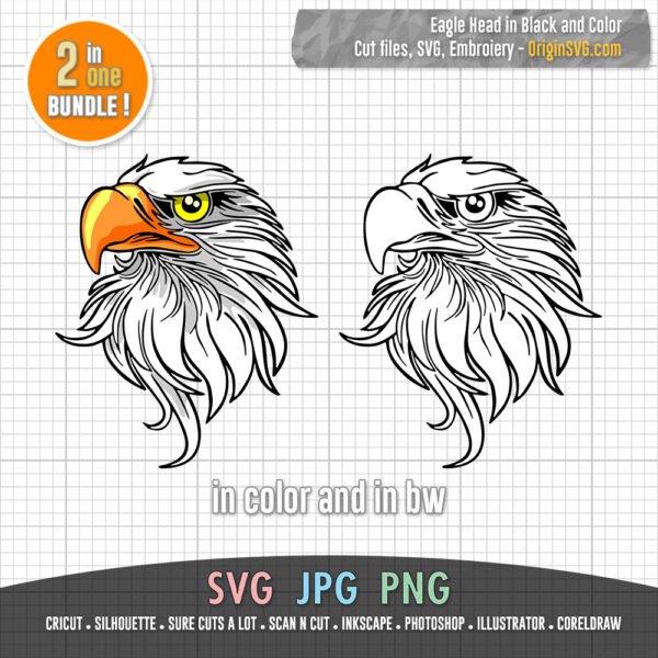 Eagle Head SVG 2 in 1 in Black and Color - Image 2