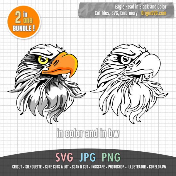 Eagle Head Design #2 SVG 2 in 1 in Black and Color - Image 2