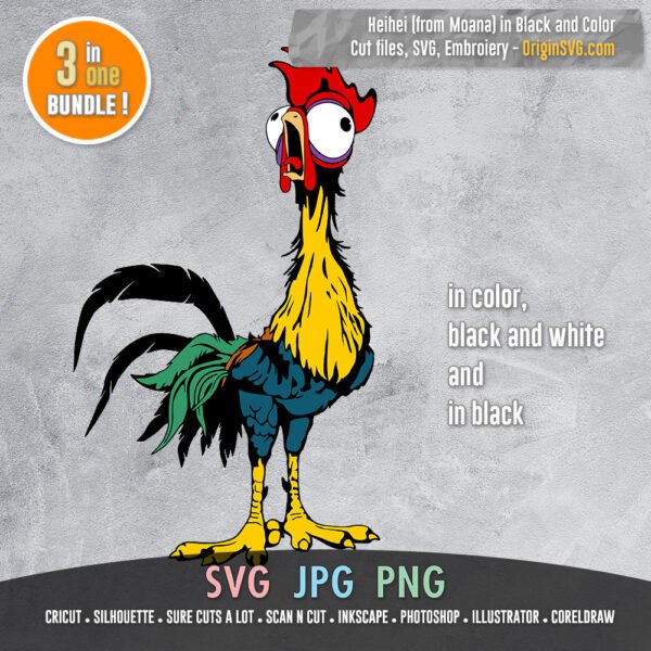 Heihei Rooster SVG (Design #2) in Black and Color - Image 3