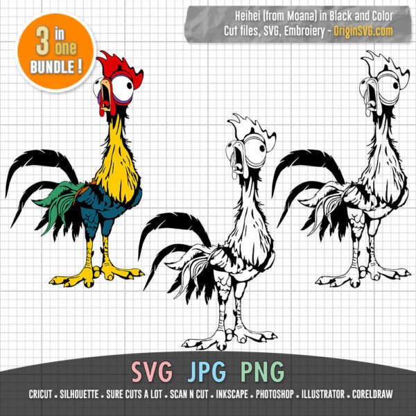 Heihei Rooster SVG (Design #2) in Black and Color - Image 2