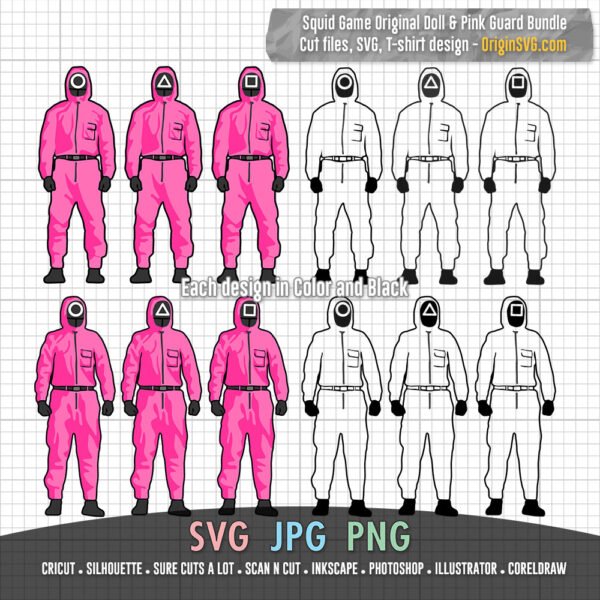Squid Game Original SVG Collection - Bundle 14 in 1 Doll and Pink Guard - Image 2