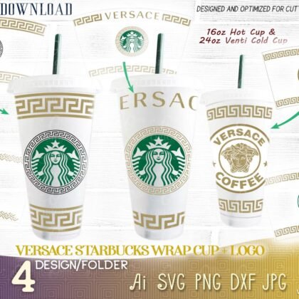 Versace full wrap for venti Hot travel 16 oz and Venti cold cups 24 oz SVG set