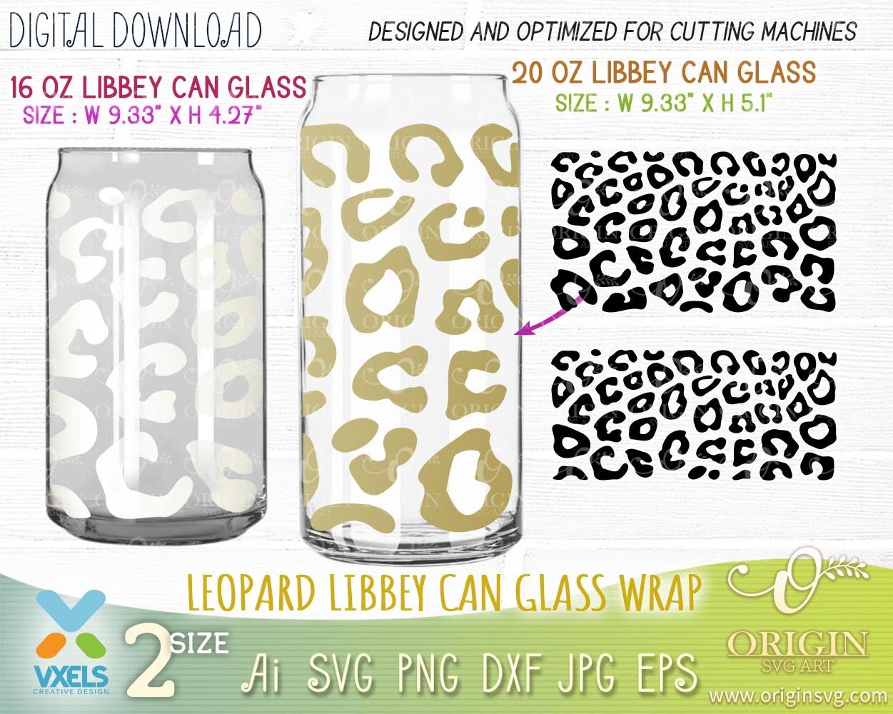 Digital Download - LV Leopard 16oz Glass Can Tumbler Wrap