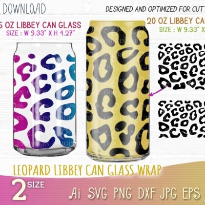 Leopard Skin Libbey 16 Oz and 20 Oz Can Glass Wrap, DIY for Libbey Can Shaped Beer Glass