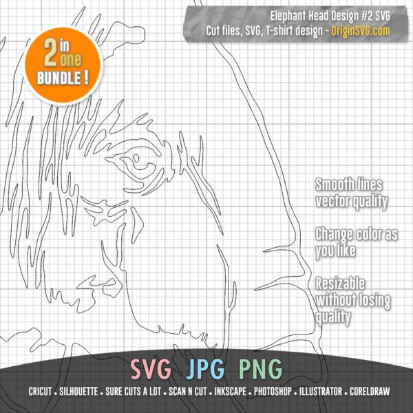 Elephant Head Design #2 SVG 2 in 1 in Black and Color - Image 3