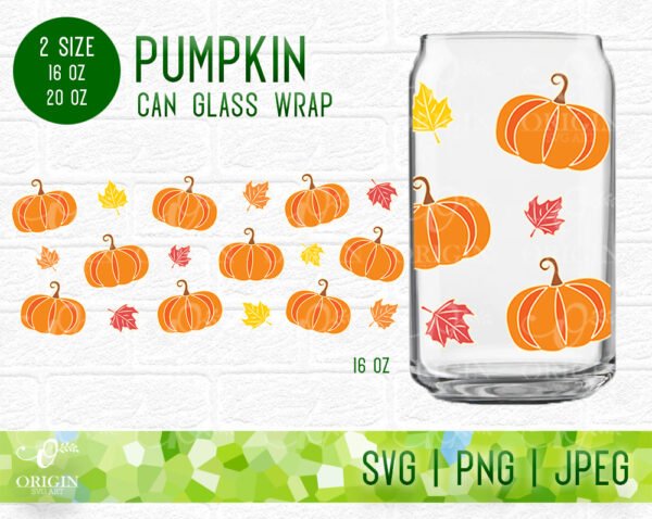 Pumpkin and Maple Leaf Libbey Glass Can