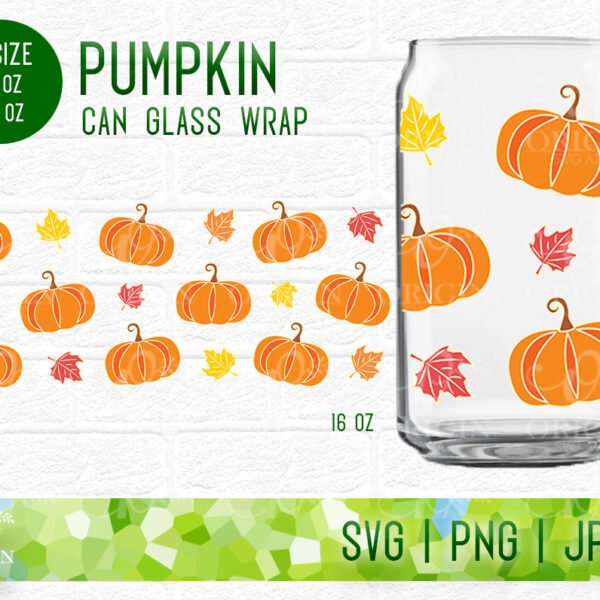 Pumpkin and Maple Leaf Libbey Glass Can